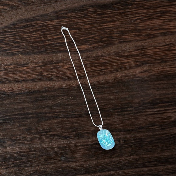 *Handmade Glittery Glass Pendant 18” Stainless Steel Necklace - Picture 3 of 8